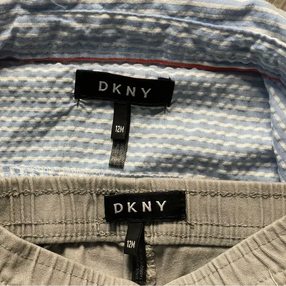 DKNY Boys 2-Piece Blue Plaid Woven Shirt & Shorts Set Bundle Size 12M